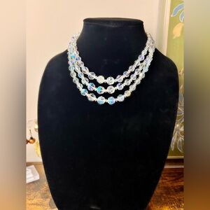 Stunning Vintage Three Strand Aurora Borealis glass necklace